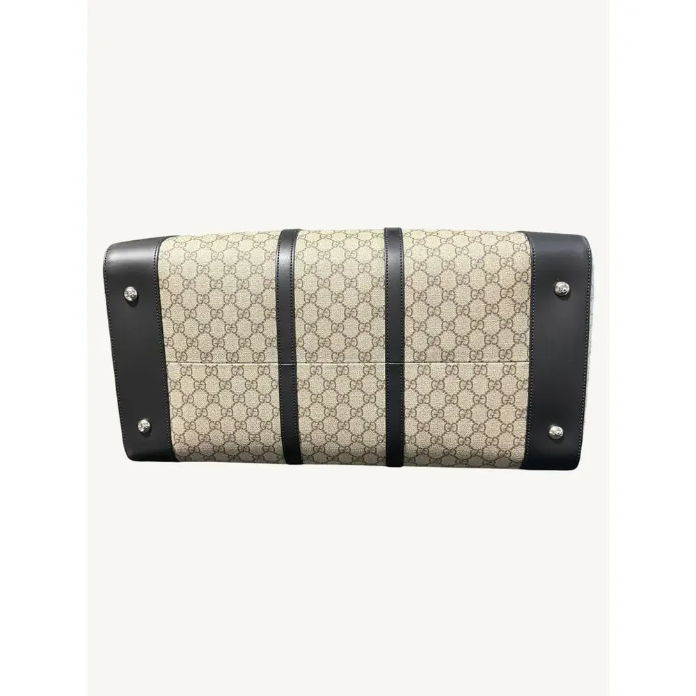 Gucci GG Supreme XL Travel Duffel Bag Beige Ebony Black Leather Full Set New